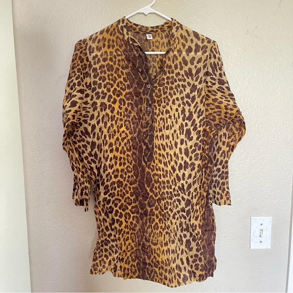 Moschino Brown Leopard Print swim cover up blouse Large